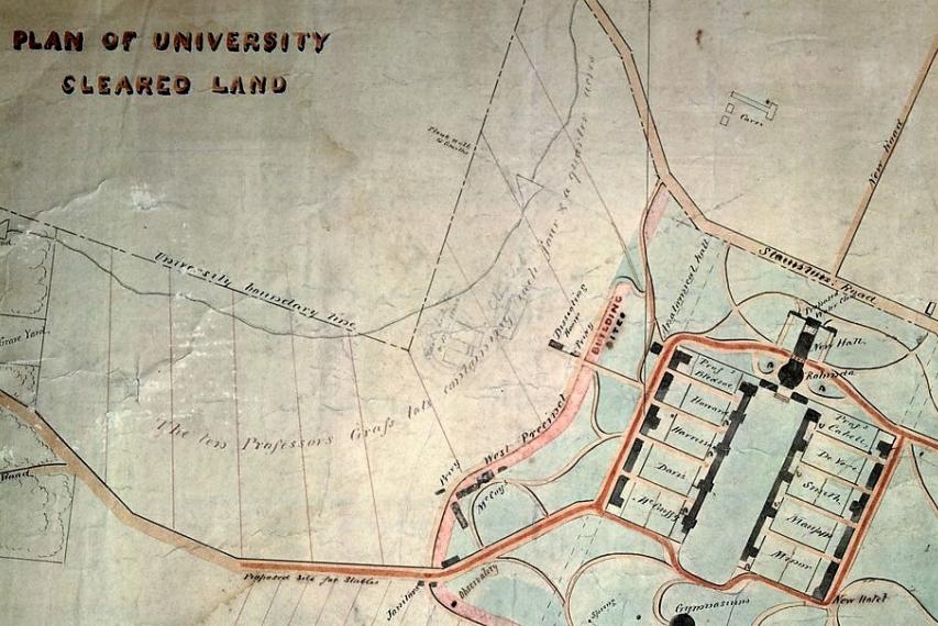 "Plan of University - Cleared Land" hand-drawn map