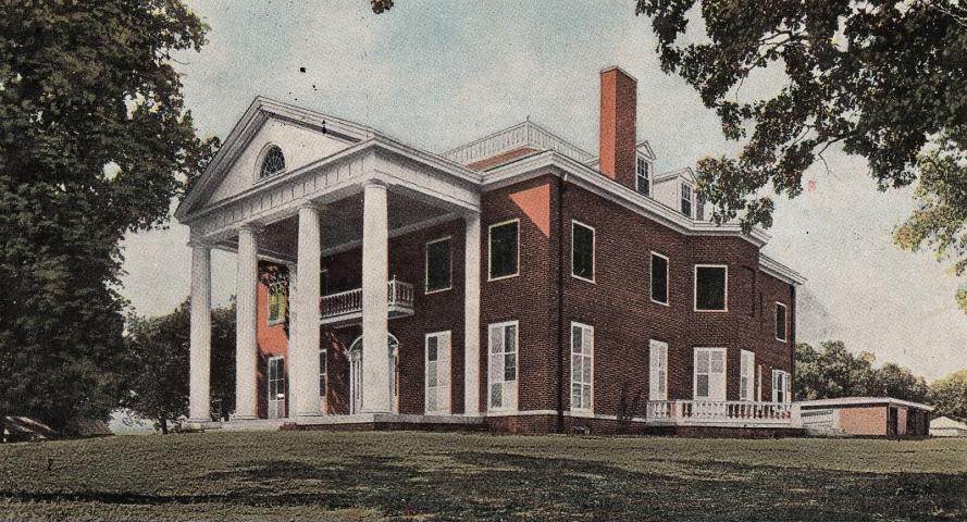 A colorized postcard of the recently-completed residence of President Alderman